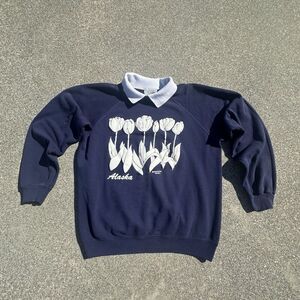 Vintage 80's Morning Sun x Hanes Alaska Tulips Sweatshirt Womens Large Navy USA